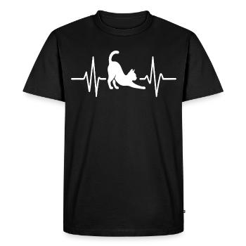 Battement de cœur d’étirement du chat - T-shirt Premium bio Homme - noir - Devant - Nico (187cm)