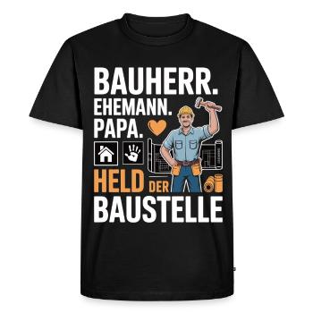 Héros du chantier – papa, mari et constructeur - T-shirt Premium bio Homme - noir - Devant - Nico (187cm)