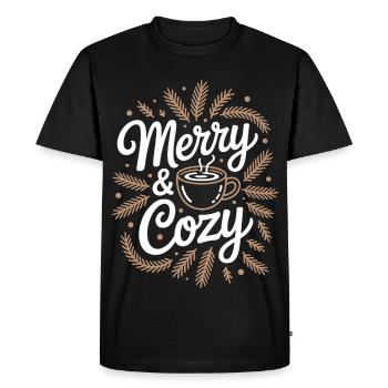 Illustration de tasse joyeuse et confortable - T-shirt Premium bio Homme - noir - Devant - Nico (187cm)