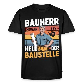 Builder for my family – Heart & Hammer Style - Men's Premium Organic T-Shirt - black - Front - Nico (187cm)