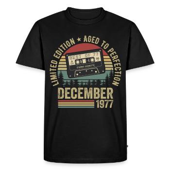 Décembre 1977 - Anniversaire Décembre 1977 - T-shirt Premium bio Homme - noir - Devant - Nico (187cm)
