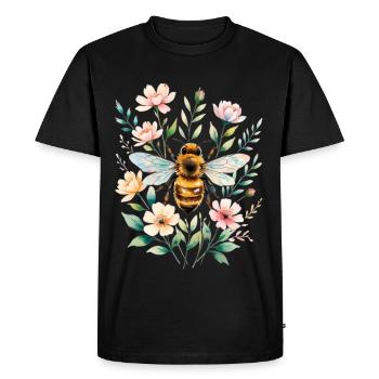 Bee in a flower frame - Men's Premium Organic T-Shirt - black - Front - Nico (187cm)