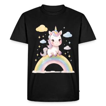 Licorne sur la magie de l’arc-en-ciel - T-shirt Premium bio Homme - noir - Devant - Nico (187cm)
