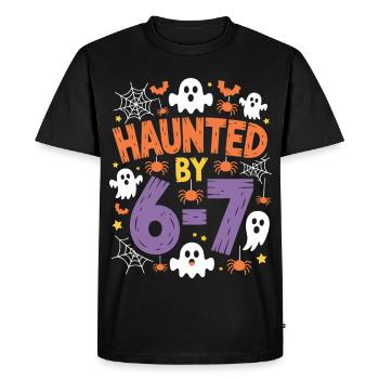 Haunted by 6-7 Halloween Math Pun Design - Men's Premium Organic T-Shirt - black - Front - Nico (187cm)