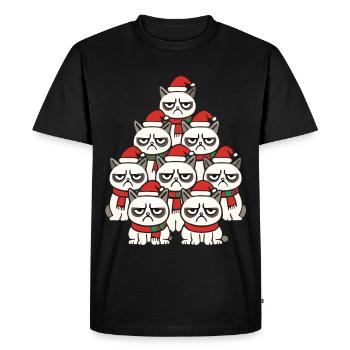 Grumpy Christmas Cats – Lustiges Katzen - Men's Premium Organic T-Shirt - black - Front - Nico (187cm)