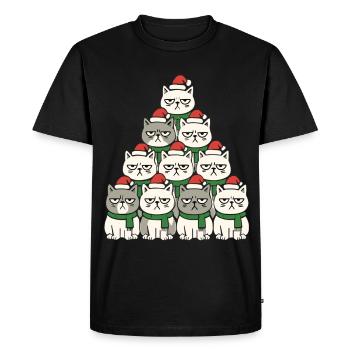 Grumpy Christmas Cats – Lustiges Katzen - Men's Premium Organic T-Shirt - black - Front - Nico (187cm)