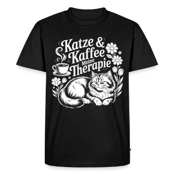 Les chats et le café Ma thérapie - T-shirt Premium bio Homme - noir - Devant - Nico (187cm)