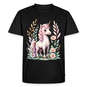 Pastel Unicorn with Flower Frame - Men's Premium Organic T-Shirt - black - Front - Nico (187cm)
