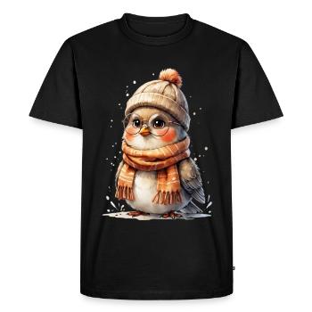 Poules d’hiver avec chapeau et écharpe - T-shirt Premium bio Homme - noir - Devant - Nico (187cm)
