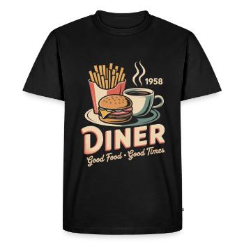 Publicité pour un dîner vintage - T-shirt Premium bio Homme - noir - Devant - Nico (187cm)
