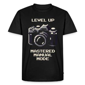 Level Up | Manual mode mastered, ISO aperture - Men's Premium Organic T-Shirt - black - Front - Nico (187cm)