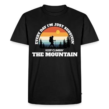 Keep Climbing The Mountain – Deep Adventure Sunset - Men's Premium Organic T-Shirt - black - Front - Nico (187cm)