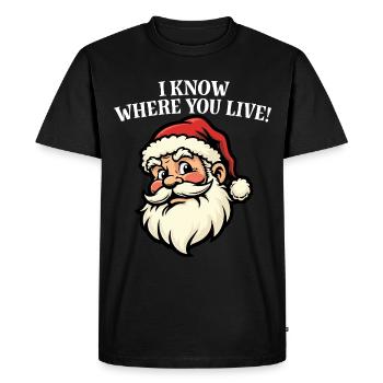 Je sais où tu habites - Père Noël - T-shirt Premium bio Homme - noir - Devant - Nico (187cm)