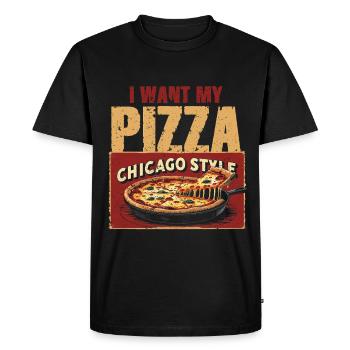 Plat profond Je veux ma pizza style Chicargo - T-shirt Premium bio Homme - noir - Devant - Nico (187cm)