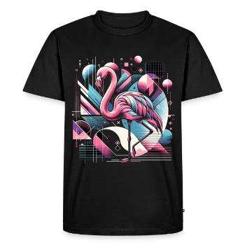 Néon flamant rose géométrique Pop des années 80 - T-shirt Premium bio Homme - noir - Devant - Nico (187cm)