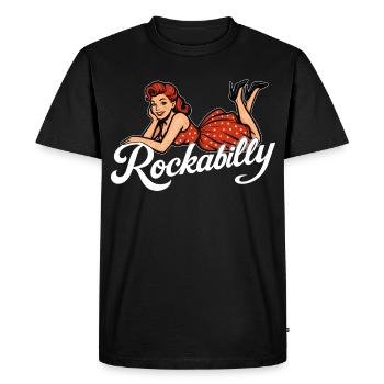 Rockabilly Pin-Up Femme Années 50 Allongé Jupon Rouge - T-shirt Premium bio Homme - noir - Devant - Nico (187cm)