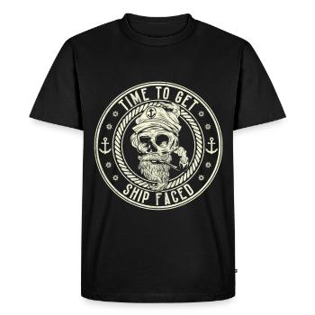 Time To Get Ship Faced Nauti Pirate Sea Print - Men's Premium Organic T-Shirt - black - Front - Nico (187cm)