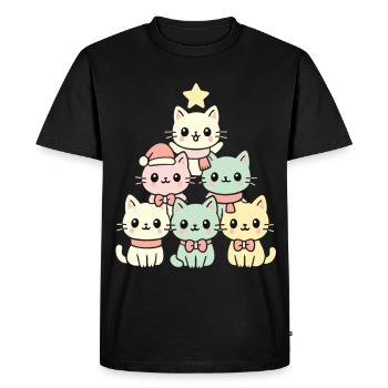 Cats Christmas Tree – Cute Xmas Cats - Men's Premium Organic T-Shirt - black - Front - Nico (187cm)