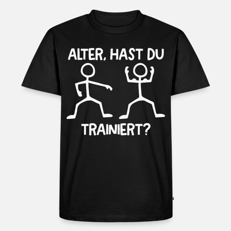 Strichmännchen HAST DU TRAINIERT Lustiges - Männer Premium Bio T-Shirt - Schwarz