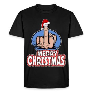 Merry Christmas Middle Finger Stinger Finger - Men's Premium Organic T-Shirt - black - Front - Nico (187cm)