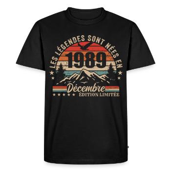 Rétro Décembre 1989 - Cadeau 36 Ans - T-shirt Premium bio Homme - noir - Devant - Nico (187cm)