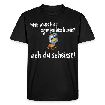 Frecher Vogel Spruch - man muss sympatisch sein? - Männer Premium Bio T-Shirt - Schwarz - Vorne - Nico (187cm)