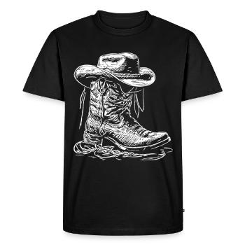 Peinture au trait de bottes western - T-shirt Premium bio Homme - noir - Devant - Nico (187cm)