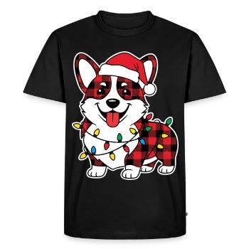 Chien Corgi Noël Plaid Rouge À Carreaux - T-shirt Premium bio Homme - noir - Devant - Nico (187cm)