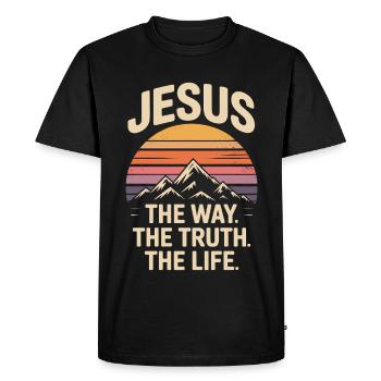 Jésus Le Chemin, la Vérité, La Vie Chrétienne - T-shirt Premium bio Homme - noir - Devant - Nico (187cm)
