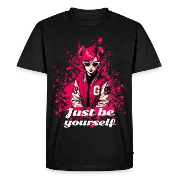 Pink Schoolgirl – Just Be Yourself - Men's Premium Organic T-Shirt - black - Front - Nico (187cm)
