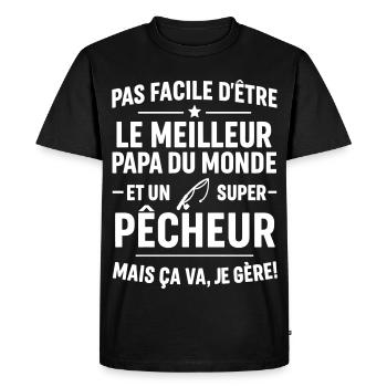 Pêche – Super Papa Pêcheur - T-shirt Premium bio Homme - noir - Devant - Nico (187cm)