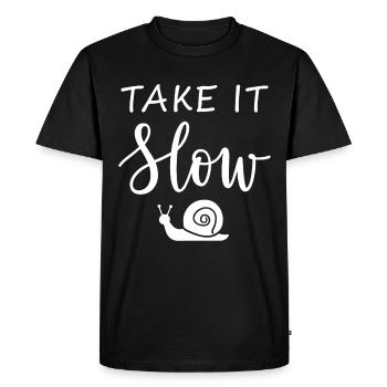 Take it slow Mach langsam mit Schnecke - Men's Premium Organic T-Shirt - black - Front - Nico (187cm)