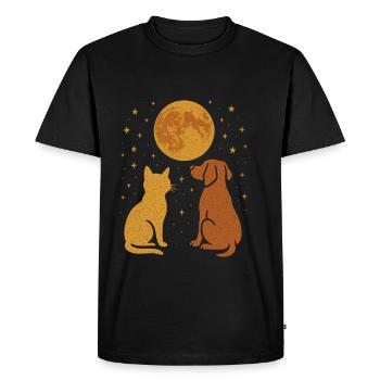 Dog, Cat, Animal, Friendship, Night Sky - Men's Premium Organic T-Shirt - black - Front - Nico (187cm)