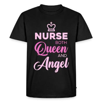 Typographie de l’Infirmière Reine Ange - T-shirt Premium bio Homme - noir - Devant - Nico (187cm)
