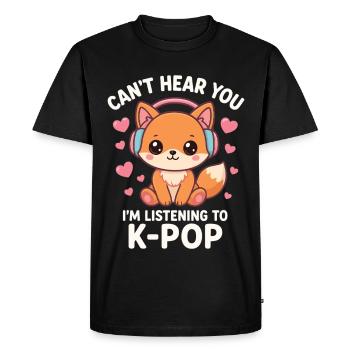 Kawaii Fox adore le K-Pop - T-shirt Premium bio Homme - noir - Devant - Nico (187cm)