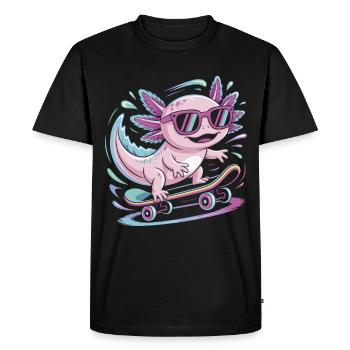 Pink Axolotl Skater with Sunglasses - Men's Premium Organic T-Shirt - black - Front - Nico (187cm)