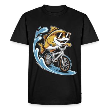 Poisson avec des lunettes de soleil sur un vélo - T-shirt Premium bio Homme - noir - Devant - Nico (187cm)