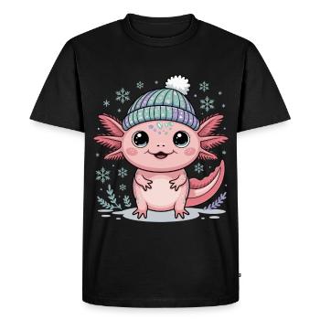 Axolotl avec un chapeau tricoté - T-shirt Premium bio Homme - noir - Devant - Nico (187cm)