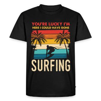 Surf au coucher du soleil - T-shirt Premium bio Homme - noir - Devant - Nico (187cm)