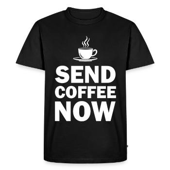 Funny Send Coffee Now Office Emergency - Men's Premium Organic T-Shirt - black - Front - Nico (187cm)