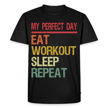Ma journée parfaite Manger Sommeil Répéter - T-shirt Premium bio Homme - noir - Devant - Nico (187cm)