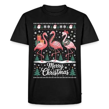 Christmas flamingos with snowflakes and decorations - Men's Premium Organic T-Shirt - black - Front - Nico (187cm)