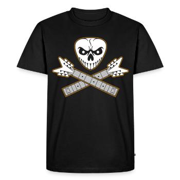 Crâne de médiator et os croisés de guitare - T-shirt Premium bio Homme - noir - Devant - Nico (187cm)