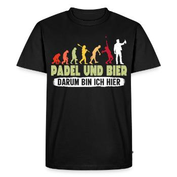 Jeu de padel PADEL ET BIÈRE, C’EST POUR ÇA QUE JE SUIS LÀ - T-shirt Premium bio Homme - noir - Devant - Nico (187cm)