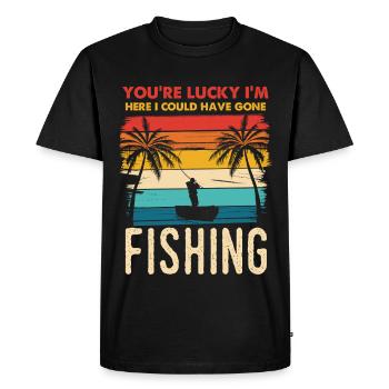 Silhouette rétro de coucher de soleil de pêche - T-shirt Premium bio Homme - noir - Devant - Nico (187cm)