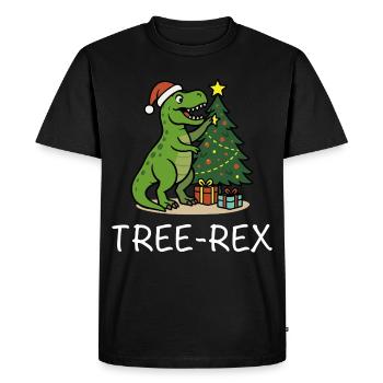 Tree-Rex – T-Rex de Noël avec motif Dino - T-shirt Premium bio Homme - noir - Devant - Nico (187cm)