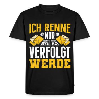 Facteur : JE NE COURS QUE QUAND ON ME SUIT - T-shirt Premium bio Homme - noir - Devant - Nico (187cm)