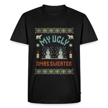 Mon pull de Noël moche – Décoration de Noël drôle en pixels - T-shirt Premium bio Homme - noir - Devant - Nico (187cm)