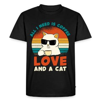 Coffee Cat Love Retro - Men's Premium Organic T-Shirt - black - Front - Nico (187cm)
