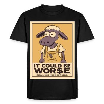 Des moutons en salopette, ça pourrait être pire - T-shirt Premium bio Homme - noir - Devant - Nico (187cm)